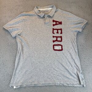 Vintage Aeropostale Men's Size 2xl Gray Polo Shirt Logo A87 100% Cotton EUC